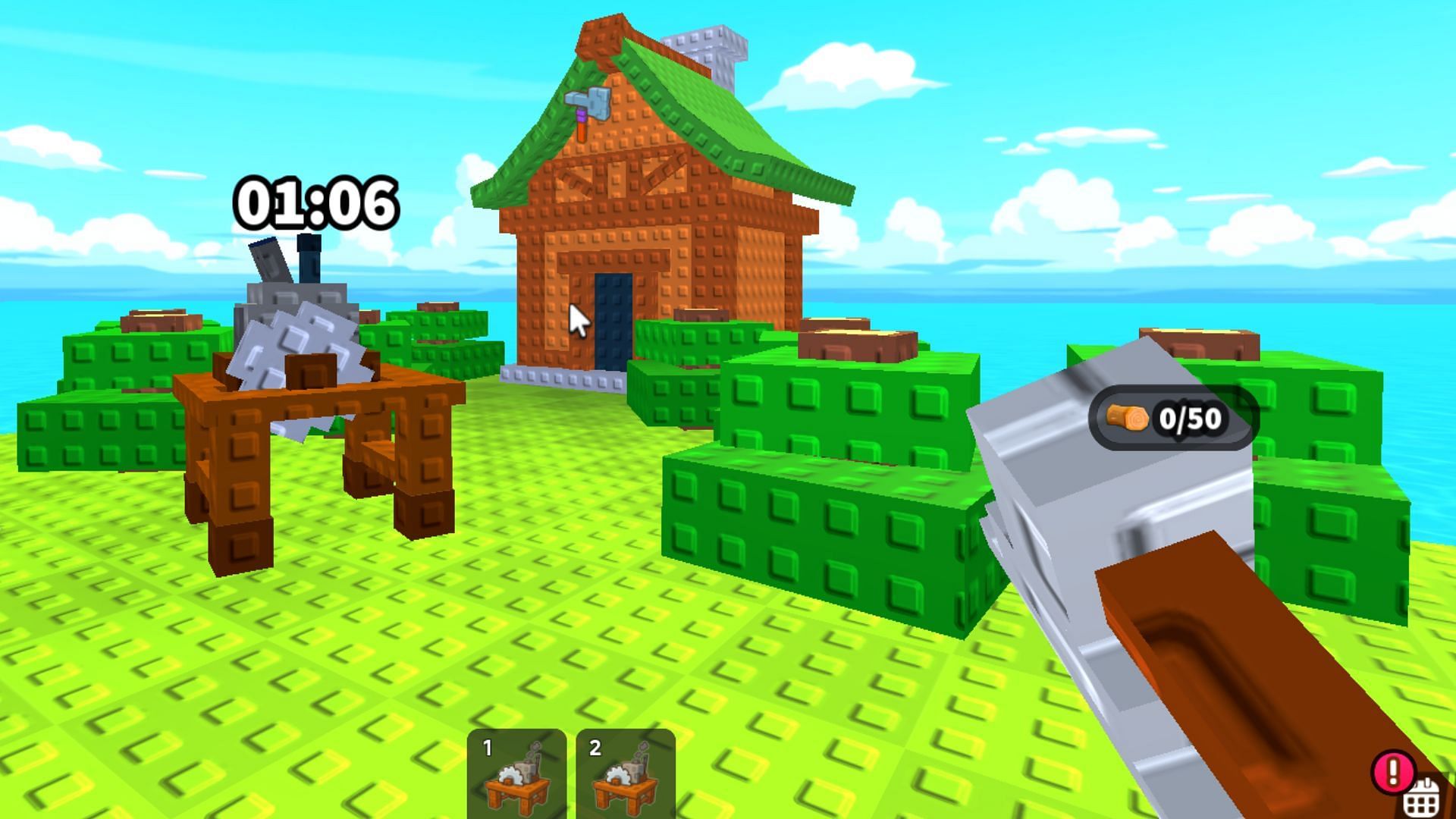 Autochoppers in Build an Island (Image via Roblox)